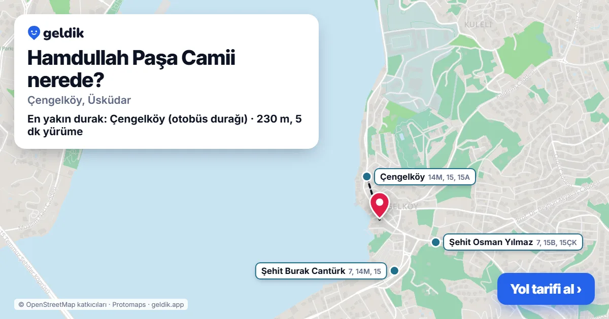 Hamdullah Paşa Camii nerede: haritada konumu ve en yakın duraklar, yürüme süreleriyle