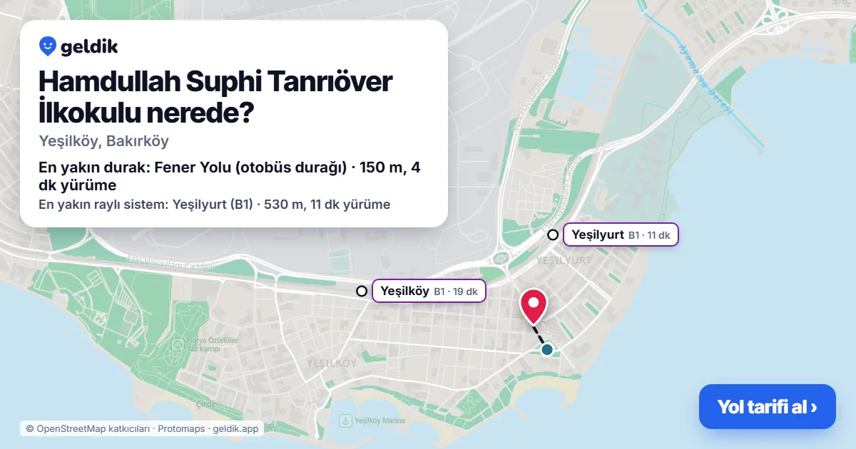 Hamdullah Suphi Tanrıöver İlkokulu nerede: haritada konumu ve en yakın duraklar, yürüme süreleriyle