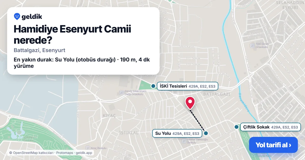 Where is Hamidiye Esenyurt Camii: map with its location and the nearest stops, with walking times