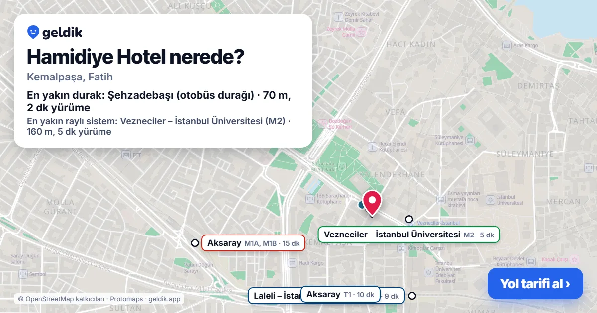Where is Hamidiye Hotel: map with its location and the nearest stops, with walking times