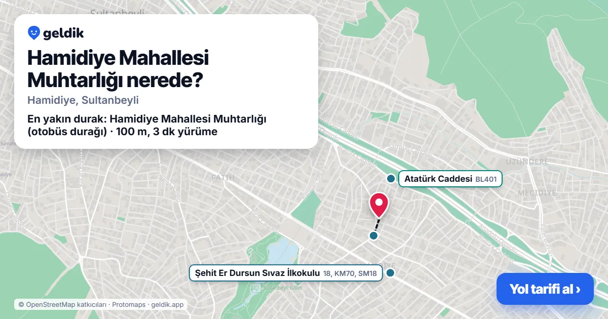 Where is Hamidiye Mahallesi Muhtarlığı: map with its location and the nearest stops, with walking times