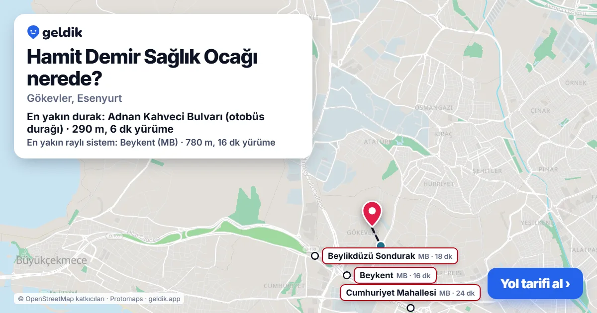 Hamit Demir Sağlık Ocağı nerede: haritada konumu ve en yakın duraklar, yürüme süreleriyle