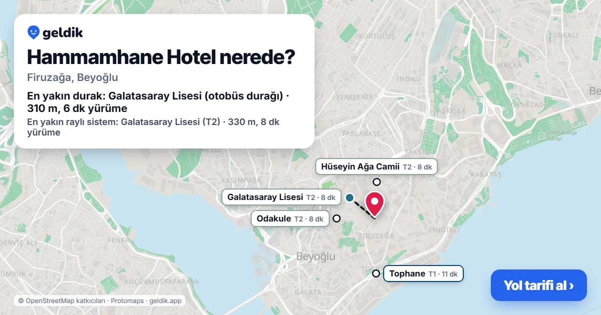 Where is Hammamhane Hotel: map with its location and the nearest stops, with walking times