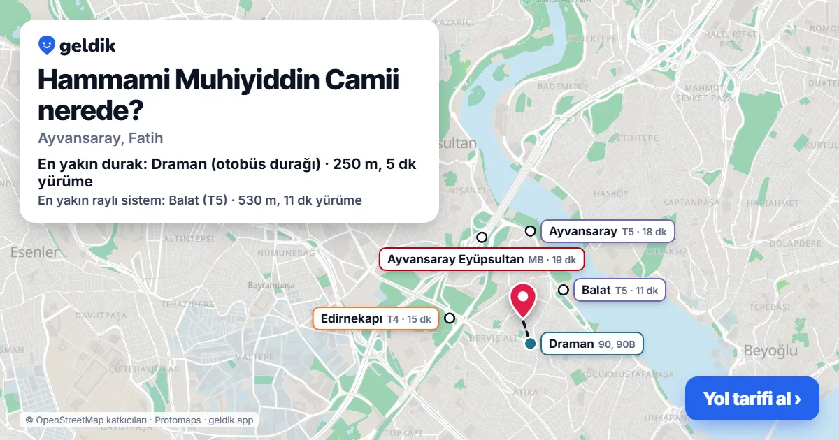 Where is Hammami Muhiyiddin Camii: map with its location and the nearest stops, with walking times