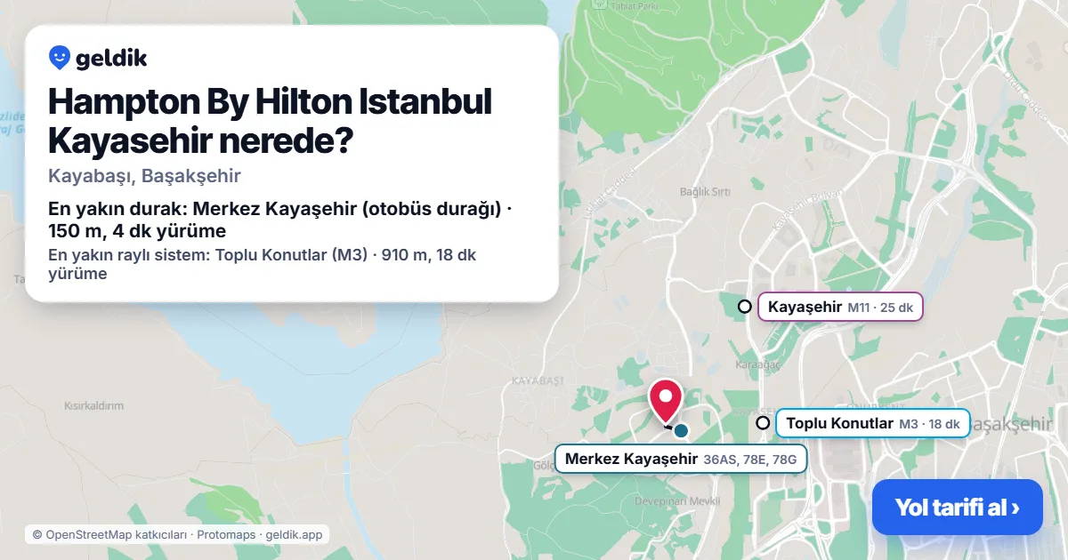 Where is Hampton By Hilton Istanbul Kayasehir: map with its location and the nearest stops, with walking times