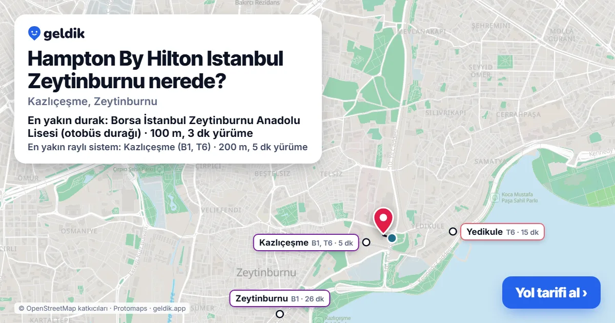 Where is Hampton By Hilton Istanbul Zeytinburnu: map with its location and the nearest stops, with walking times