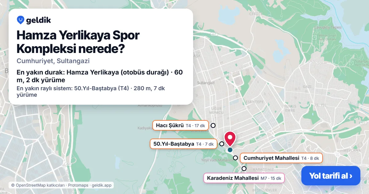 Hamza Yerlikaya Spor Kompleksi nerede: haritada konumu ve en yakın duraklar, yürüme süreleriyle