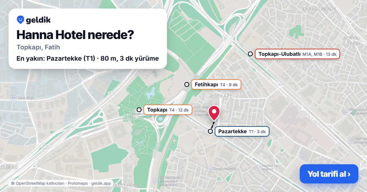 Where is Hanna Hotel: map with its location and the nearest stops, with walking times