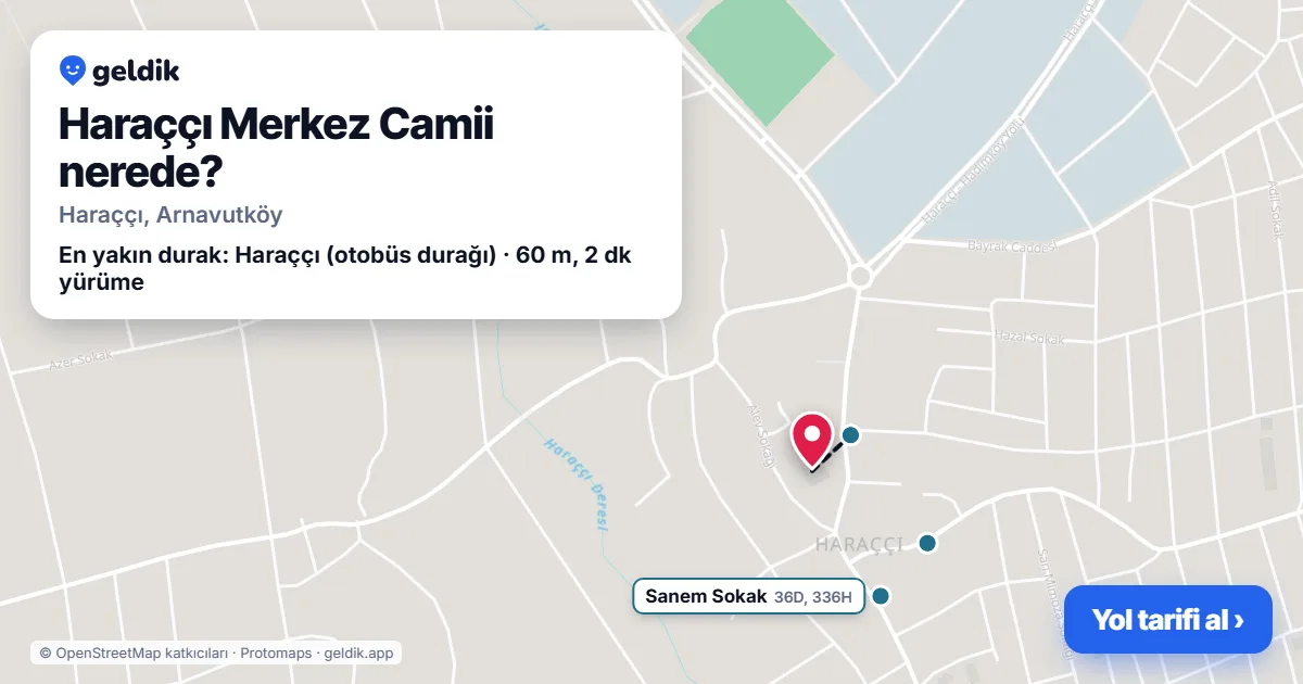 Haraççı Merkez Camii nerede: haritada konumu ve en yakın duraklar, yürüme süreleriyle