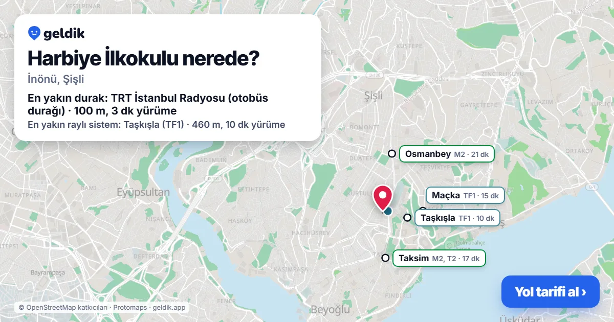 Harbiye İlkokulu nerede: haritada konumu ve en yakın duraklar, yürüme süreleriyle
