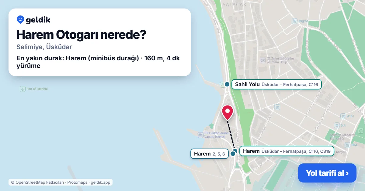 Harem Otogarı nerede: haritada konumu ve en yakın duraklar, yürüme süreleriyle