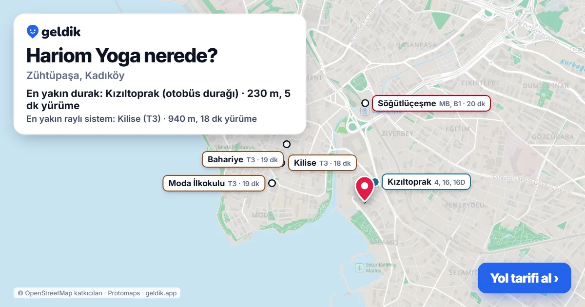 Where is Hariom Yoga: map with its location and the nearest stops, with walking times