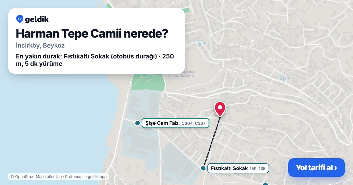 Harman Tepe Camii nerede: haritada konumu ve en yakın duraklar, yürüme süreleriyle