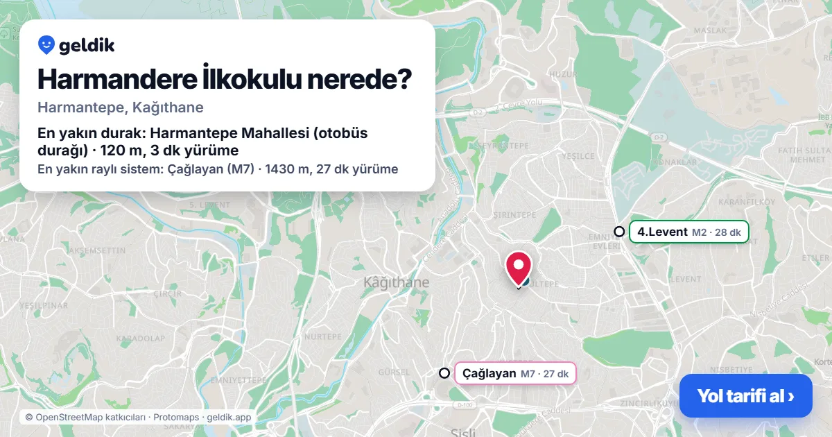 Where is Harmandere İlkokulu: map with its location and the nearest stops, with walking times