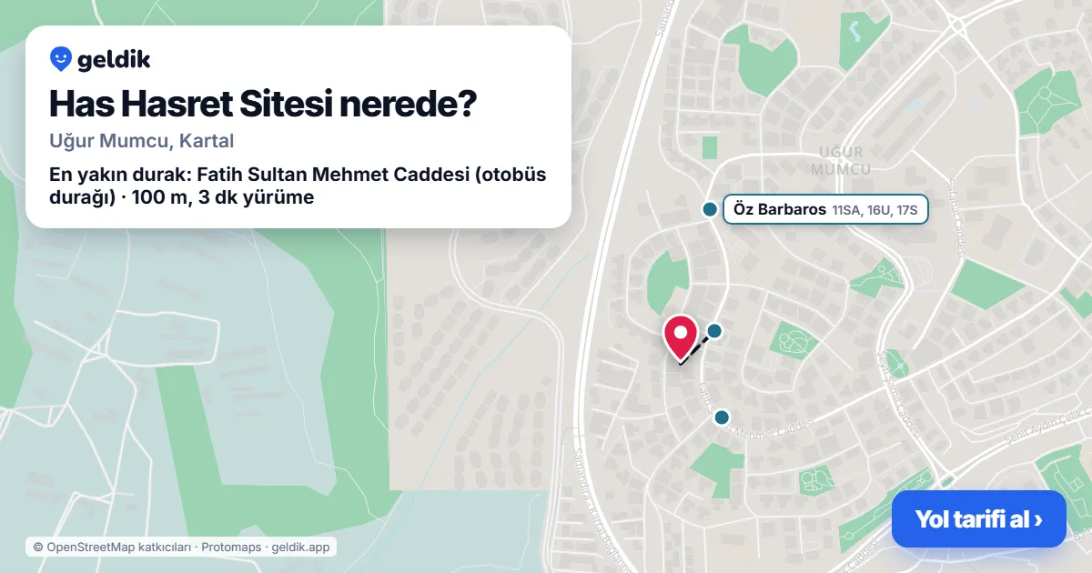 Where is Has Hasret Sitesi: map with its location and the nearest stops, with walking times