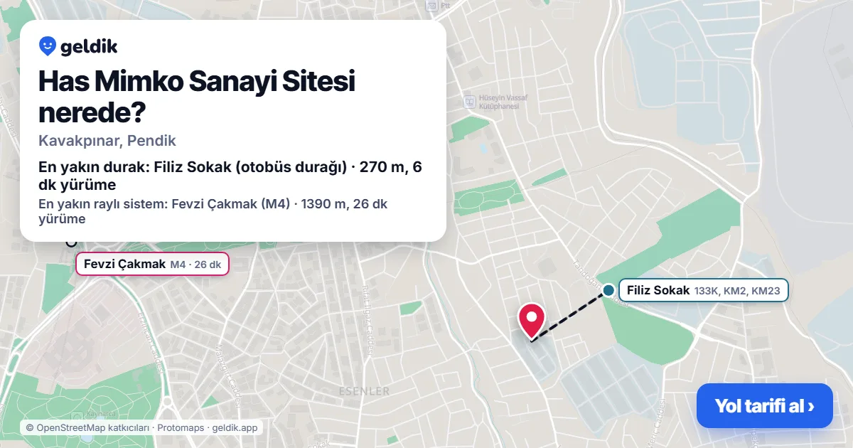 Where is Has Mimko Sanayi Sitesi: map with its location and the nearest stops, with walking times