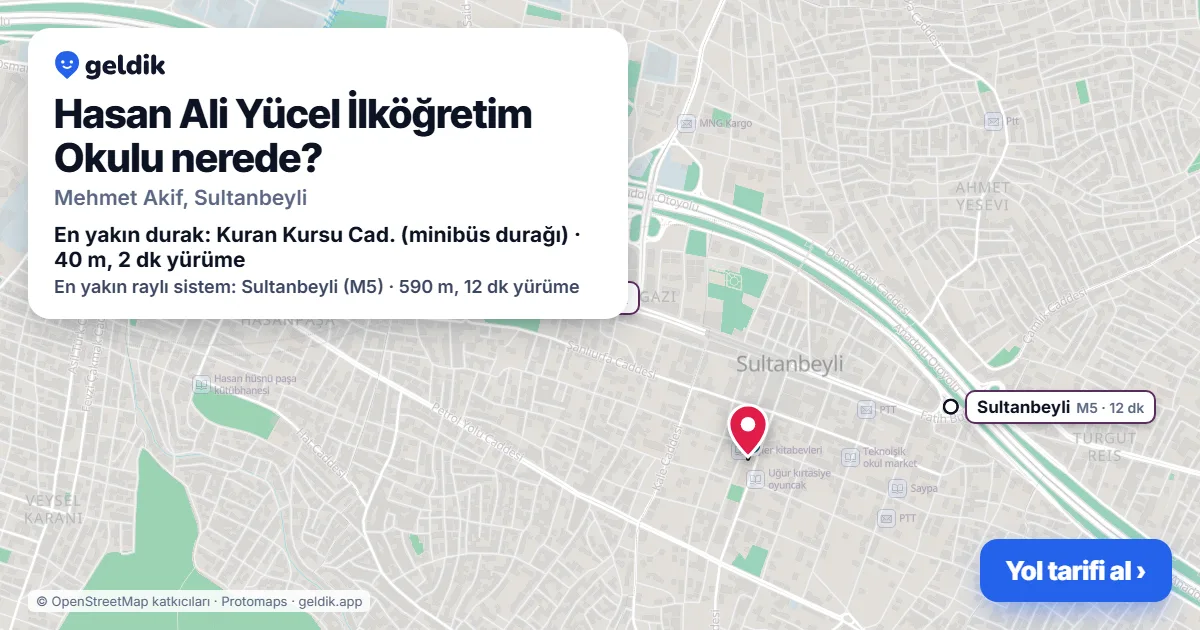 Hasan Ali Yücel İlköğretim Okulu nerede: haritada konumu ve en yakın duraklar, yürüme süreleriyle
