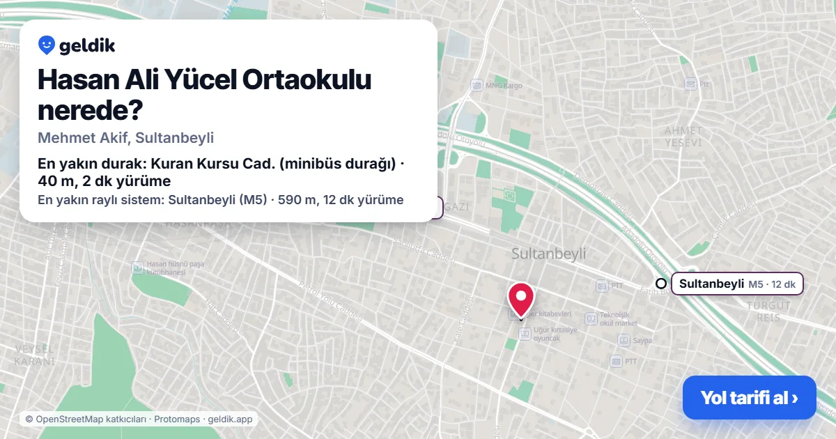 Where is Hasan Ali Yücel Ortaokulu: map with its location and the nearest stops, with walking times