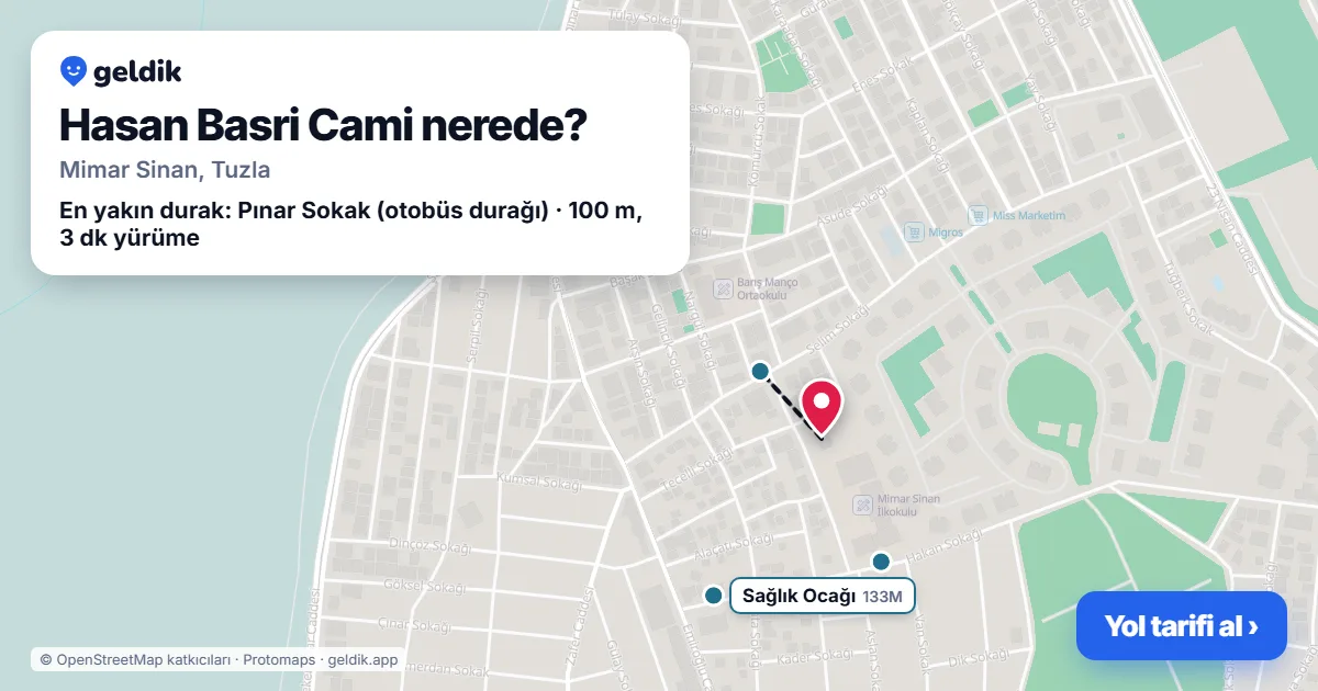 Where is Hasan Basri Cami: map with its location and the nearest stops, with walking times