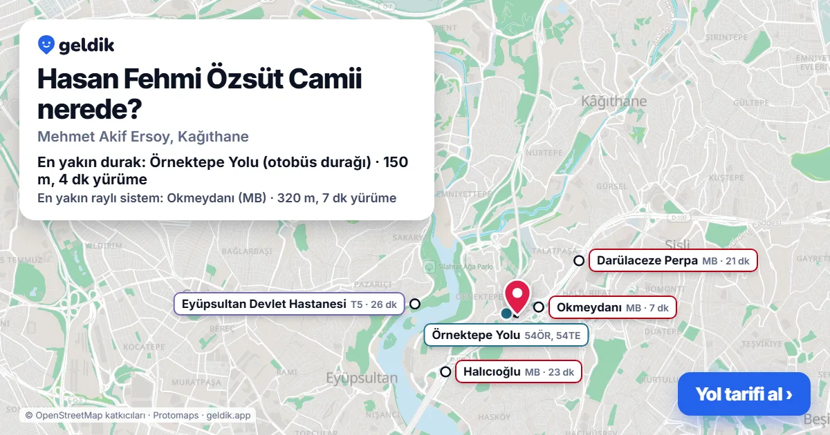 Hasan Fehmi Özsüt Camii nerede: haritada konumu ve en yakın duraklar, yürüme süreleriyle