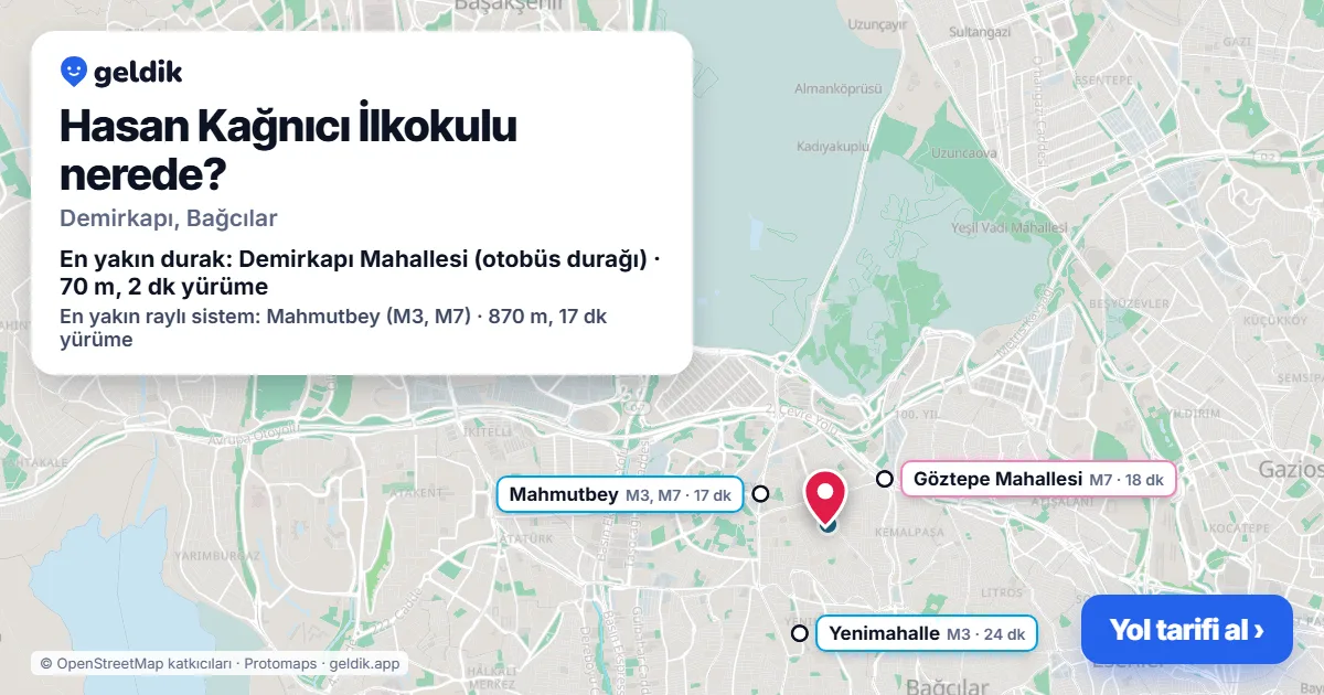 Where is Hasan Kağnıcı İlkokulu: map with its location and the nearest stops, with walking times
