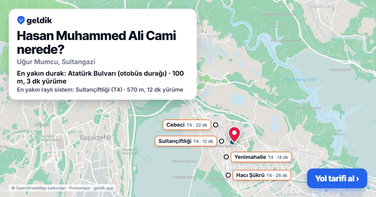 Hasan Muhammed Ali Cami nerede: haritada konumu ve en yakın duraklar, yürüme süreleriyle