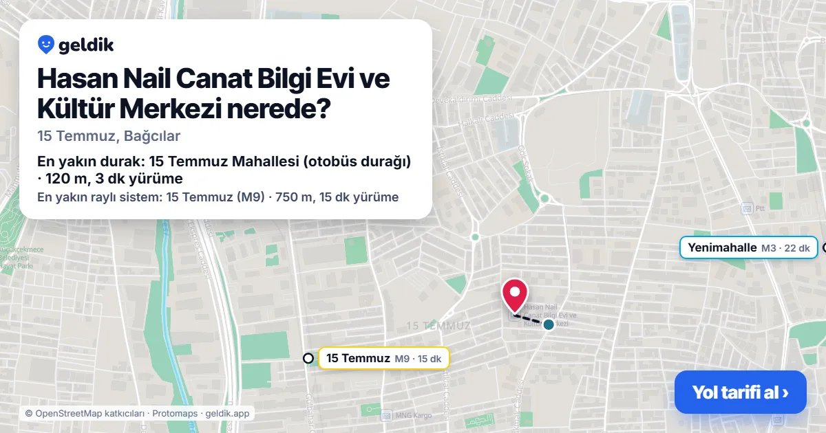 Hasan Nail Canat Bilgi Evi ve Kültür Merkezi nerede: haritada konumu ve en yakın duraklar, yürüme süreleriyle