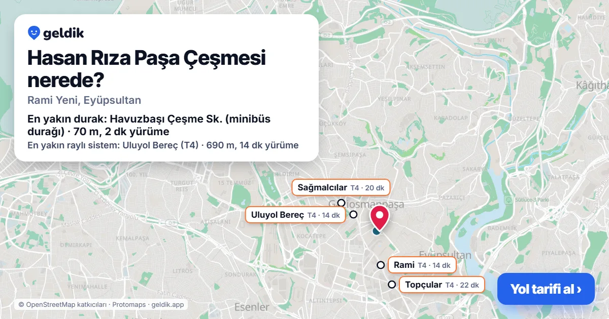 Where is Hasan Rıza Paşa Çeşmesi: map with its location and the nearest stops, with walking times