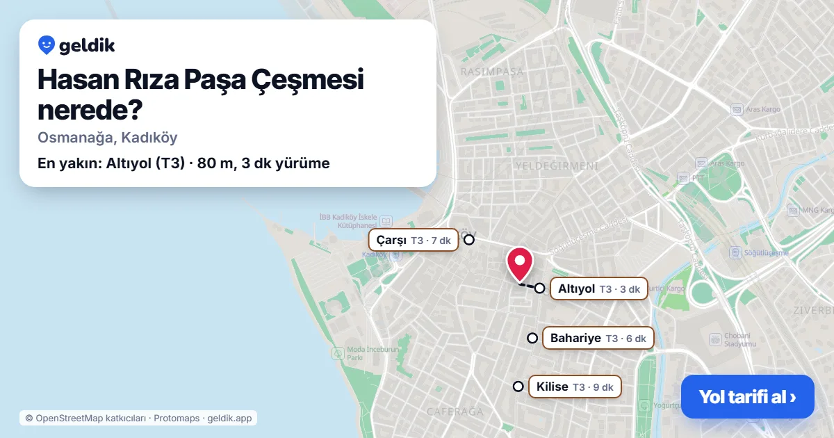 Hasan Rıza Paşa Çeşmesi nerede: haritada konumu ve en yakın duraklar, yürüme süreleriyle