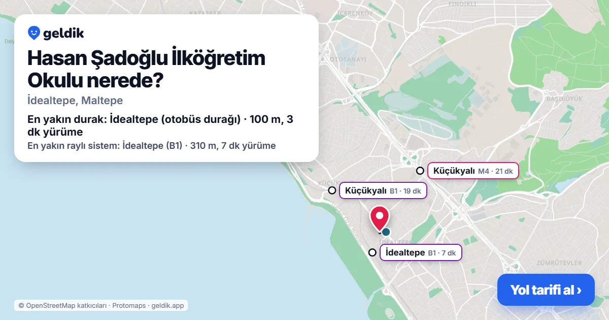 Where is Hasan Şadoğlu İlköğretim Okulu: map with its location and the nearest stops, with walking times