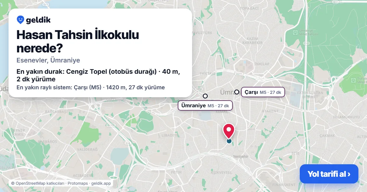 Where is Hasan Tahsin İlkokulu: map with its location and the nearest stops, with walking times