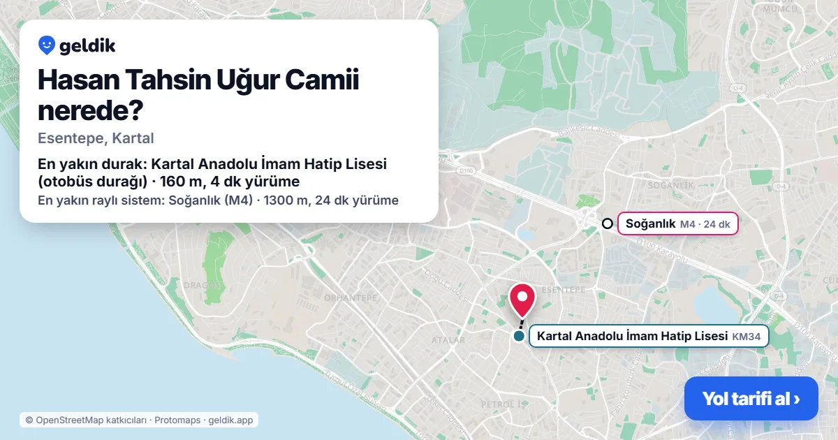 Where is Hasan Tahsin Uğur Camii: map with its location and the nearest stops, with walking times