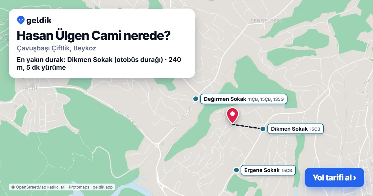 Where is Hasan Ülgen Cami: map with its location and the nearest stops, with walking times