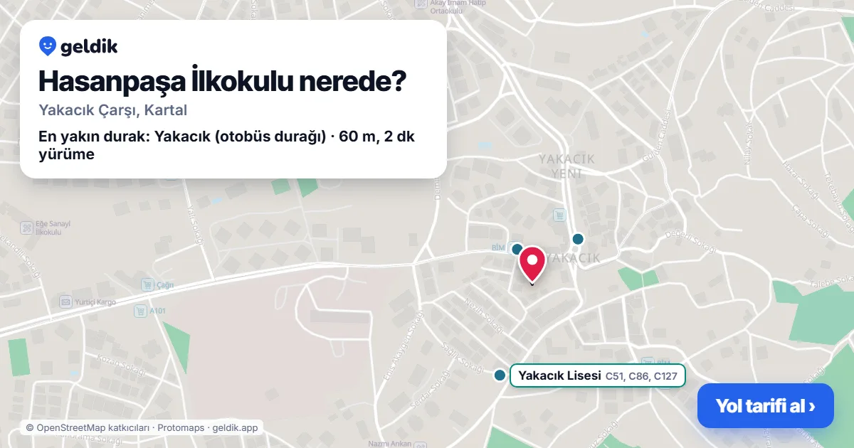 Where is Hasanpaşa İlkokulu: map with its location and the nearest stops, with walking times