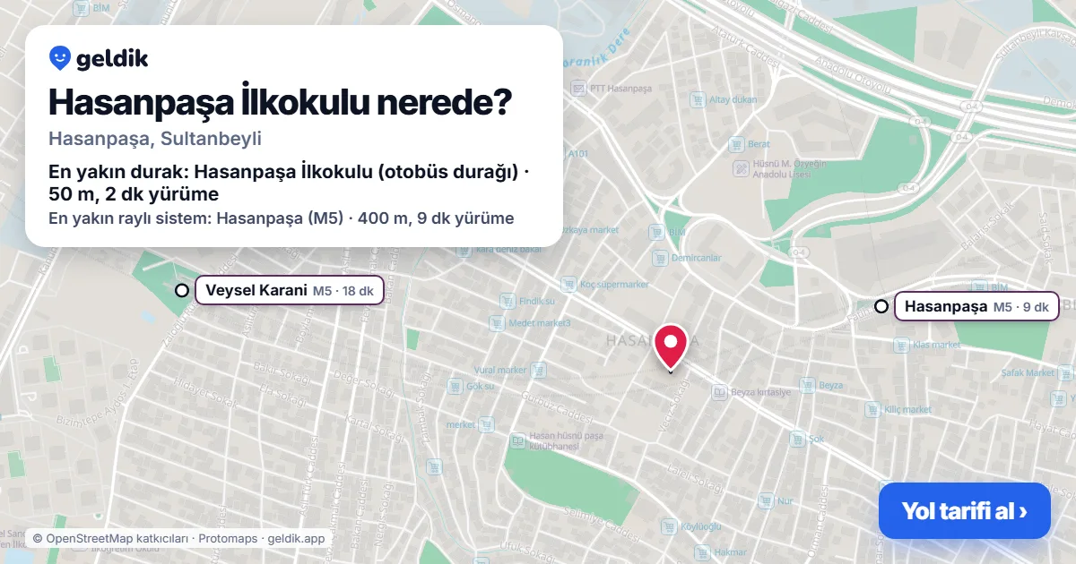 Where is Hasanpaşa İlkokulu: map with its location and the nearest stops, with walking times
