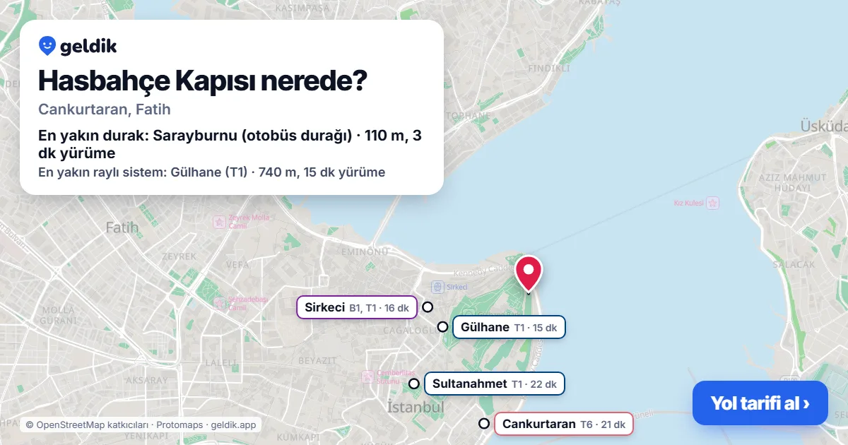 Hasbahçe Kapısı nerede: haritada konumu ve en yakın duraklar, yürüme süreleriyle