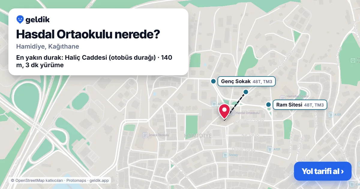 Where is Hasdal Ortaokulu: map with its location and the nearest stops, with walking times