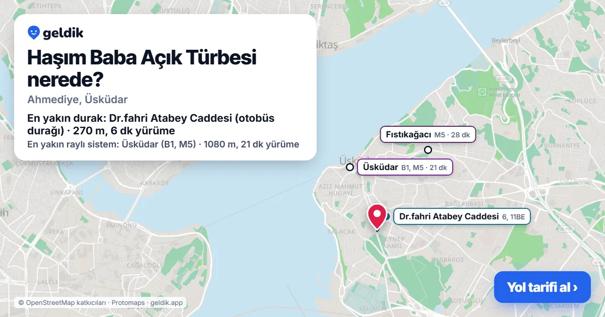 Where is Haşım Baba Açık Türbesi: map with its location and the nearest stops, with walking times
