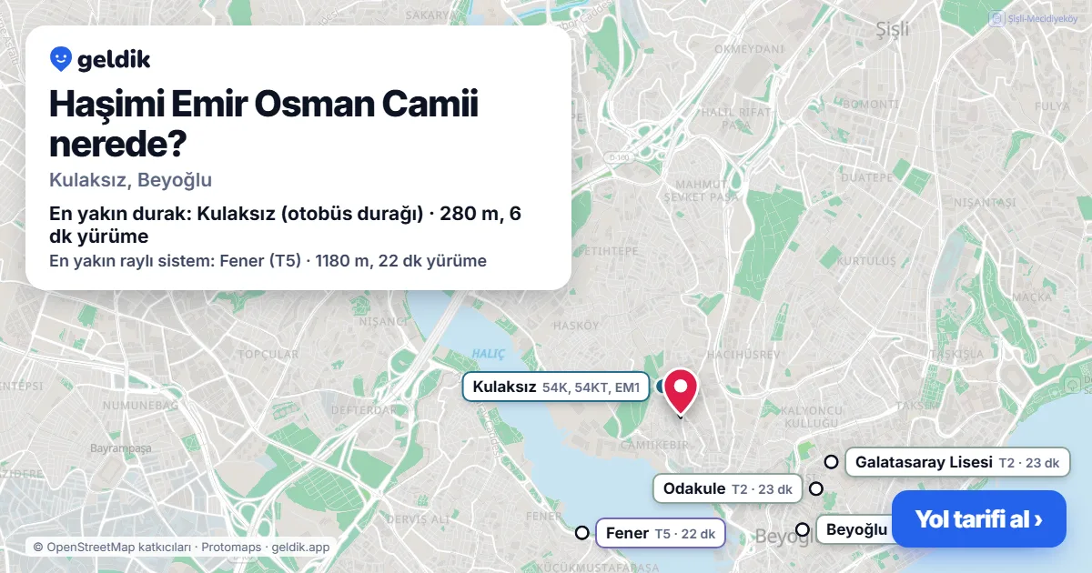 Where is Haşimi Emir Osman Camii: map with its location and the nearest stops, with walking times