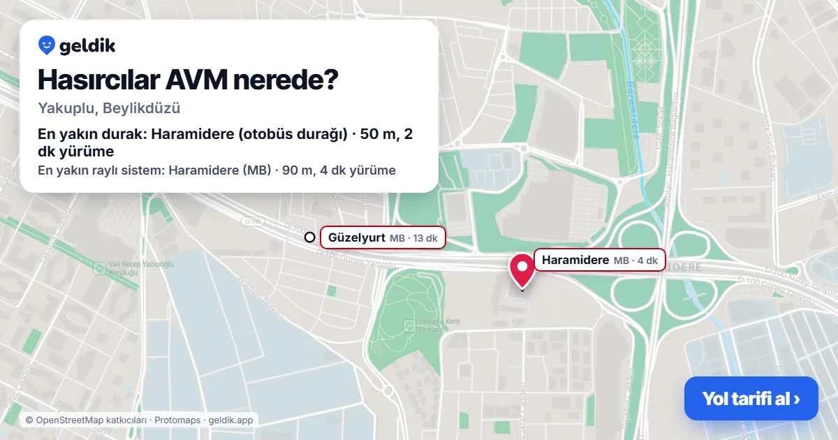 Where is Hasırcılar AVM: map with its location and the nearest stops, with walking times