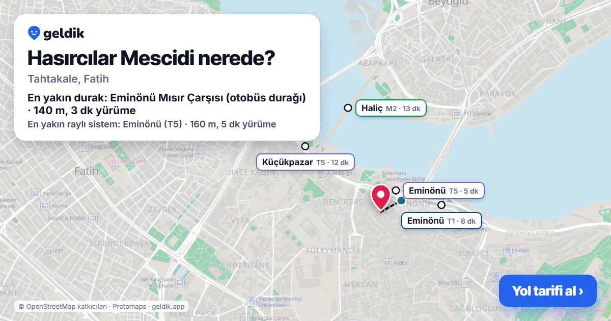 Where is Hasırcılar Mescidi: map with its location and the nearest stops, with walking times