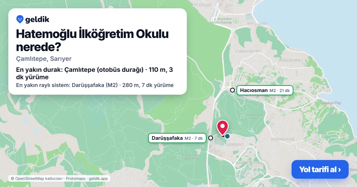 Hatemoğlu İlköğretim Okulu nerede: haritada konumu ve en yakın duraklar, yürüme süreleriyle