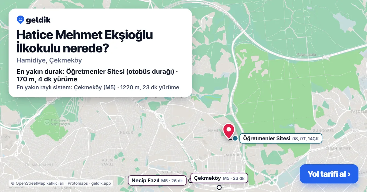 Where is Hatice Mehmet Ekşioğlu İlkokulu: map with its location and the nearest stops, with walking times