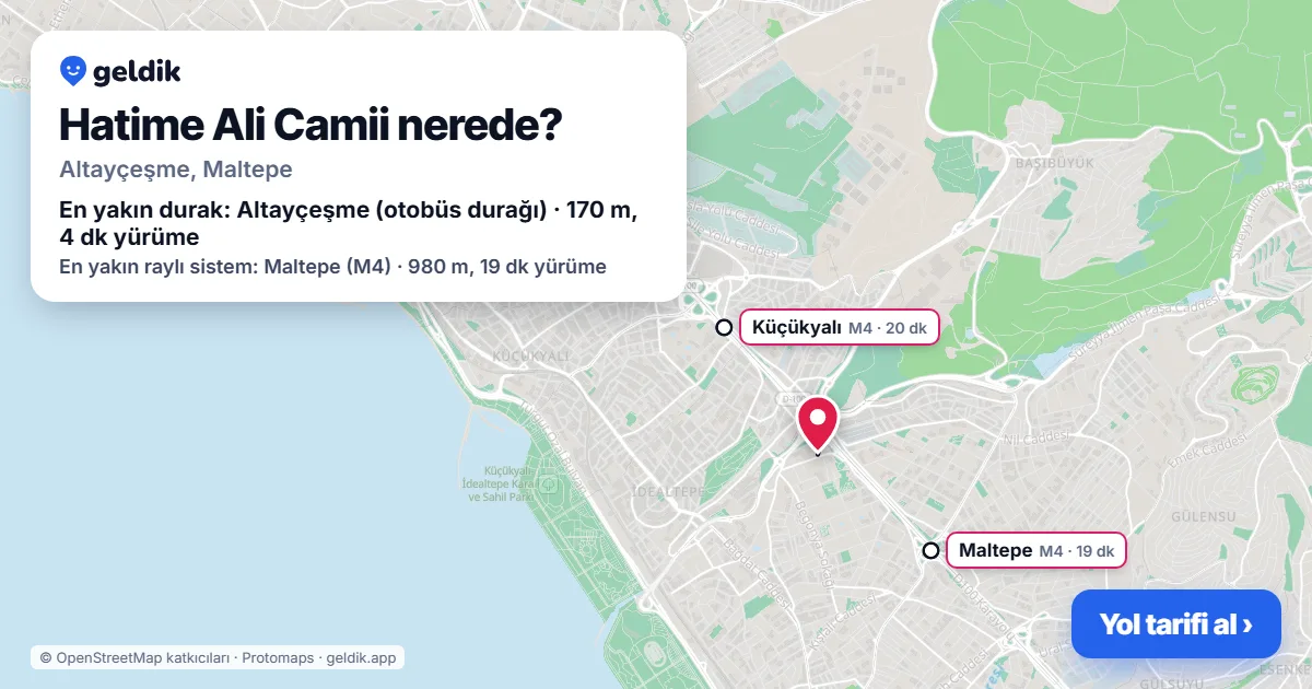 Hatime Ali Camii nerede: haritada konumu ve en yakın duraklar, yürüme süreleriyle