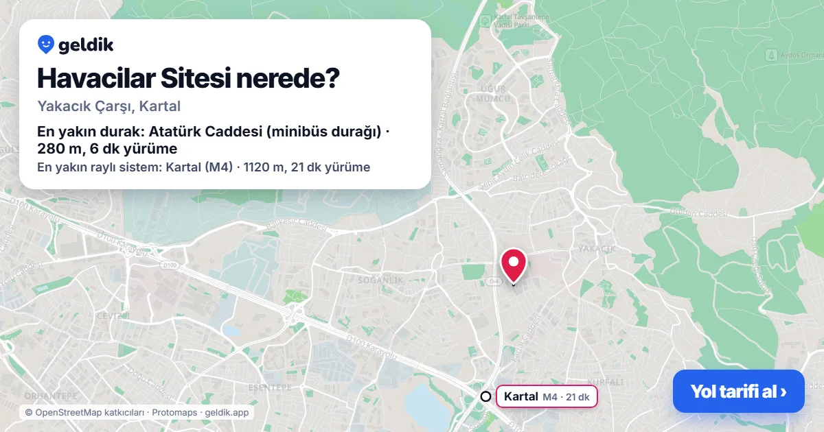 Where is Havacilar Sitesi: map with its location and the nearest stops, with walking times