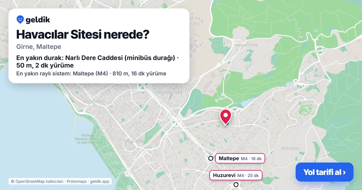 Havacılar Sitesi nerede: haritada konumu ve en yakın duraklar, yürüme süreleriyle