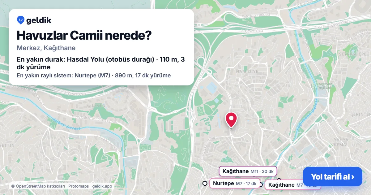 Havuzlar Camii nerede: haritada konumu ve en yakın duraklar, yürüme süreleriyle