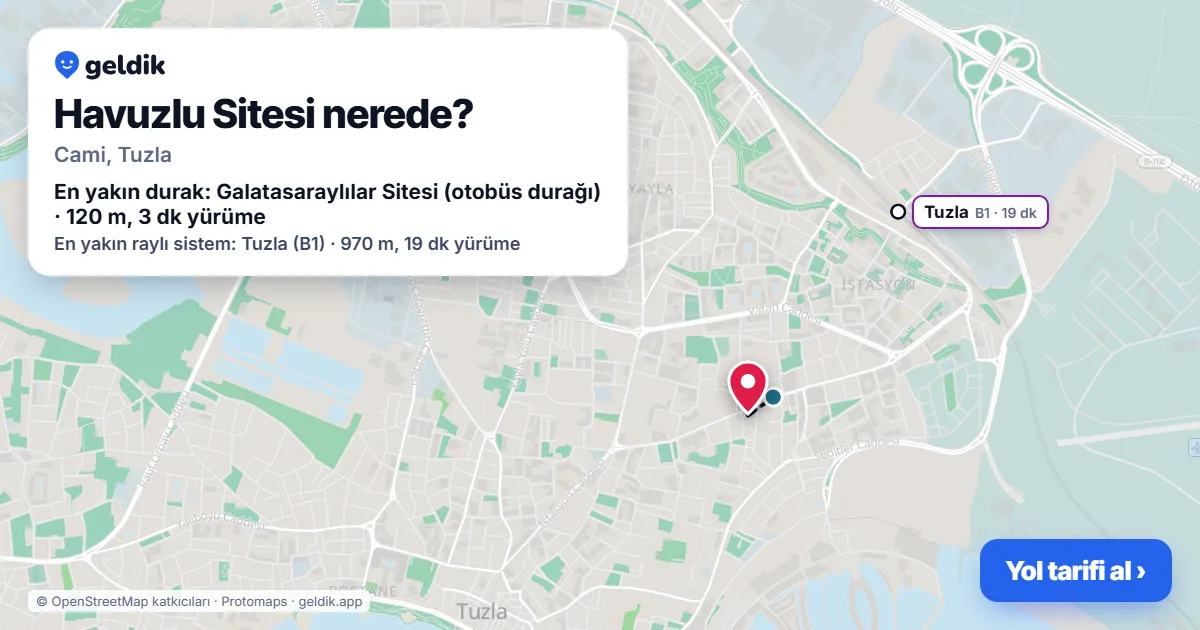 Havuzlu Sitesi nerede: haritada konumu ve en yakın duraklar, yürüme süreleriyle