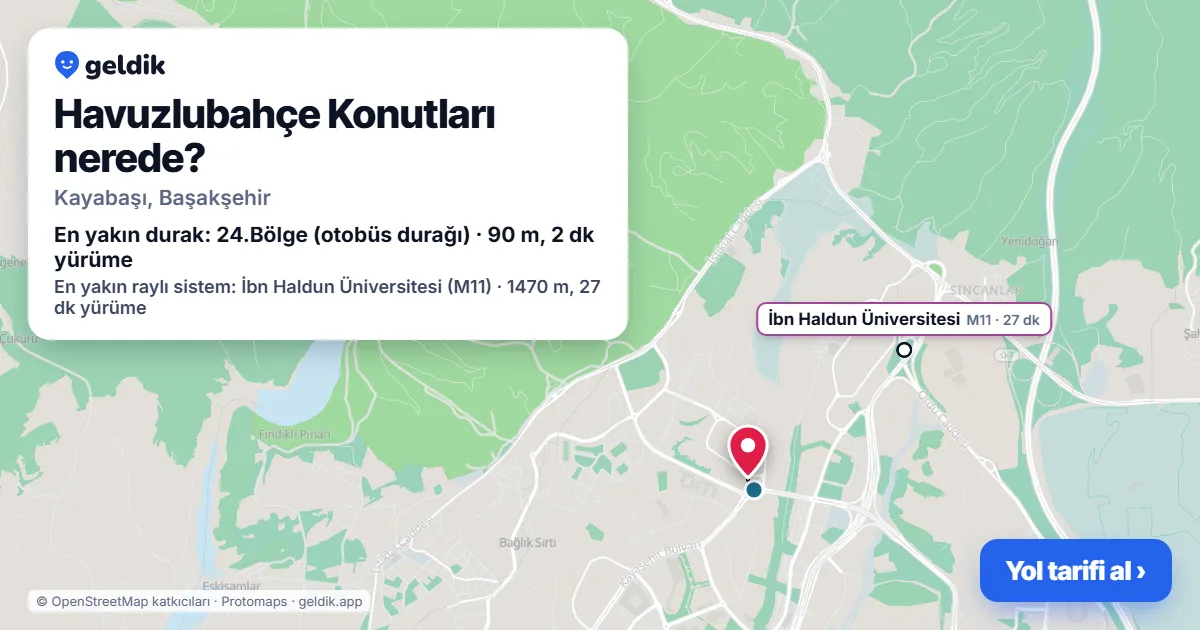 Havuzlubahçe Konutları nerede: haritada konumu ve en yakın duraklar, yürüme süreleriyle