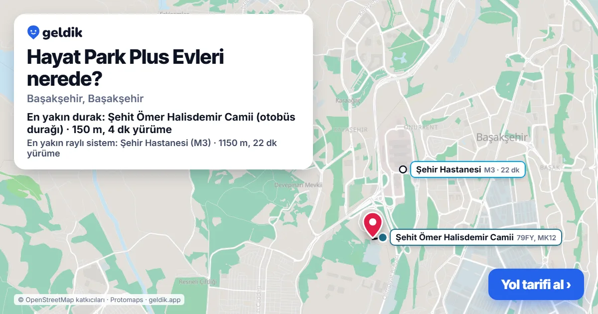Hayat Park Plus Evleri nerede: haritada konumu ve en yakın duraklar, yürüme süreleriyle